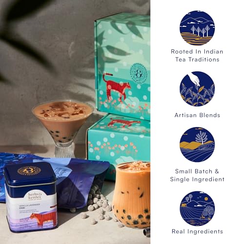 Image of Herbs & Kettles Vanilla Lavender Chai Boba Kit | Assam Black Tea with Real Vanilla Bean, Lavender Flowers & Warming Spices + Chewy Tapioca Pearls | DIY Bubble Tea Kit with Reusable Straws