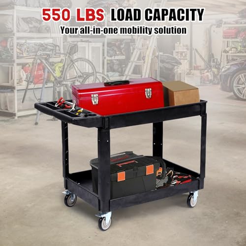 Heavy-Duty-Rolling-Utility-Cart-2-Tier-Service-Cart-with-Wheels-Ergonomic-Storage-Handle-550-LBS-Capacity-Plastic-Tool-Cart-Detailing-Cart-for-Warehouse-Garage-WorkshopKitchen-405x177-in-Ergonomic-Sto