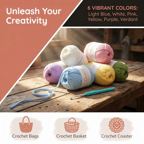 Image of Coopay 6 Pack T-Shirt Yarn for Crocheting, 600g High Elastic Thick Yarn