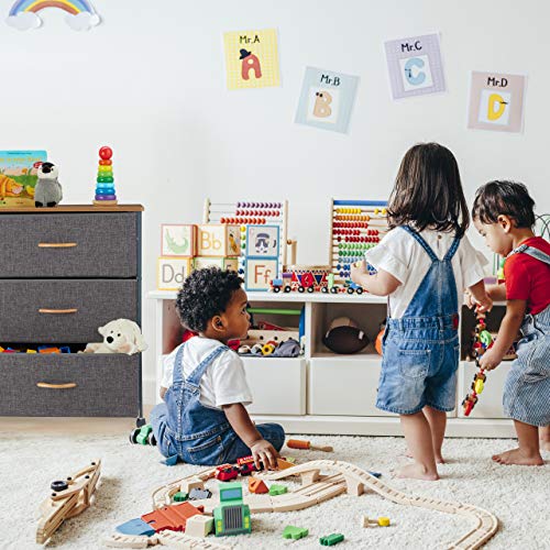 Relaxdays Cajonera con Ruedas, Cajones Textiles, Decoración, Balda con Apariencia de Madera, 96,5 x 58 x 30 cm, Gris, Acero, poliéster, tableros conglomerado DM - imagen 4