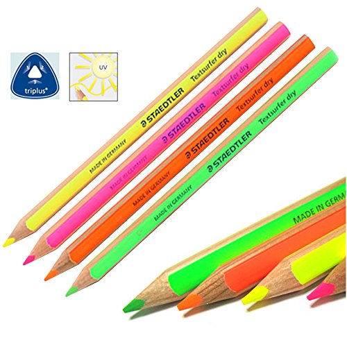 Image of Staedtler Text Surfer Dry Highlighter Pencil 128 64 Drawing For Writing Sketching Inkjet, Paper, Copy, Fax - Pack Of 4, Multi