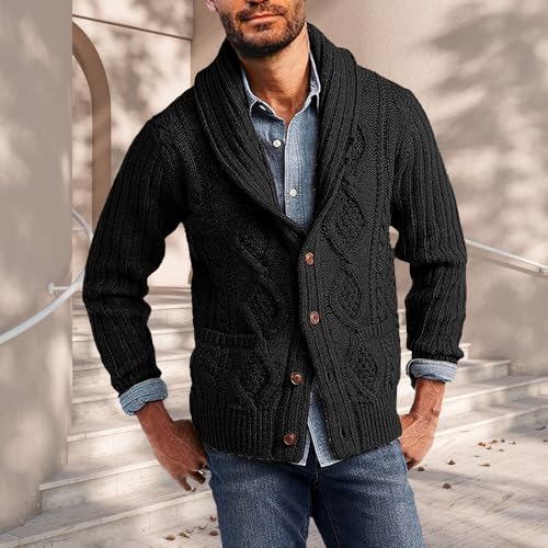 Christmas Sweater Men Vintage Cardigan Sweater Irish Twisted Casual Loose Button Down Cable Knitted Sweater Pockets3