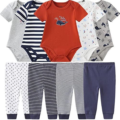 Baby Layette Set Baby Boys' 9-Piece Bodysuits Pants Set Toddler Girl Boy Unisex Baby Gift Sets… Dark Blue