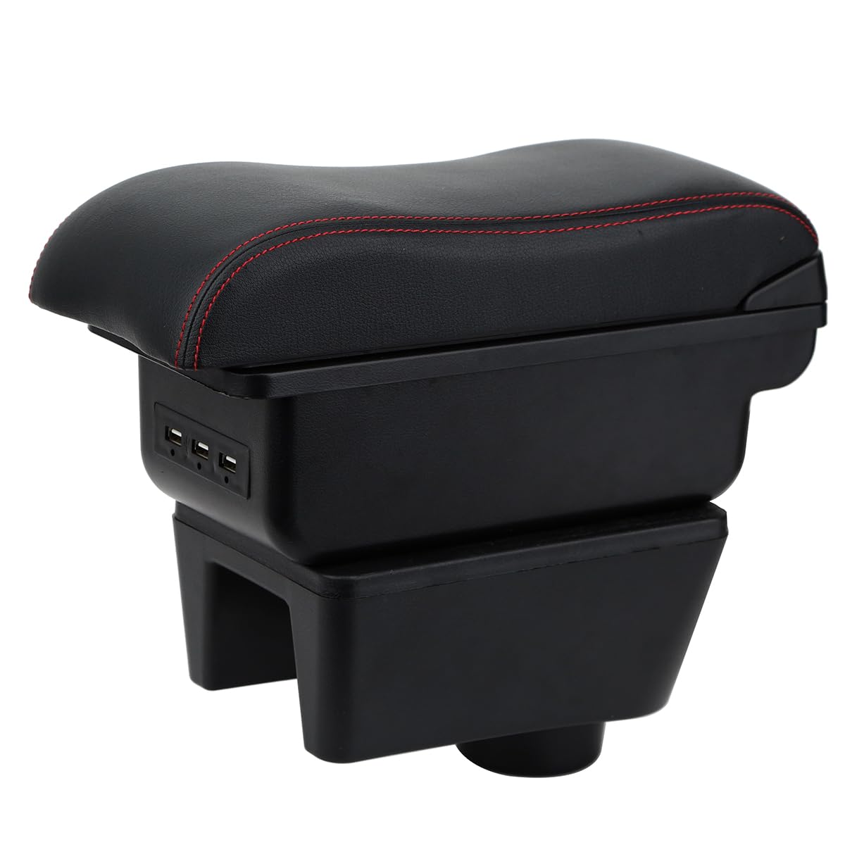 YJYWZH Accoudoir pour Seat Ibiza 6J Mk4 2008-2016 Design Incurvé 3 USB | 2 USB + 1 USB-C,Design ergonomique,Accoudoir pour console centrale,Double rangement,Cuir PU, Noir avec coutures rouges