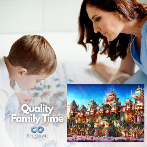 Eastern Dream Fantasy 500 Piece Castle Puzzle For Adults & Kids - Colorful Chinese Style East Asian Palace Architecture Illustration #TOP3