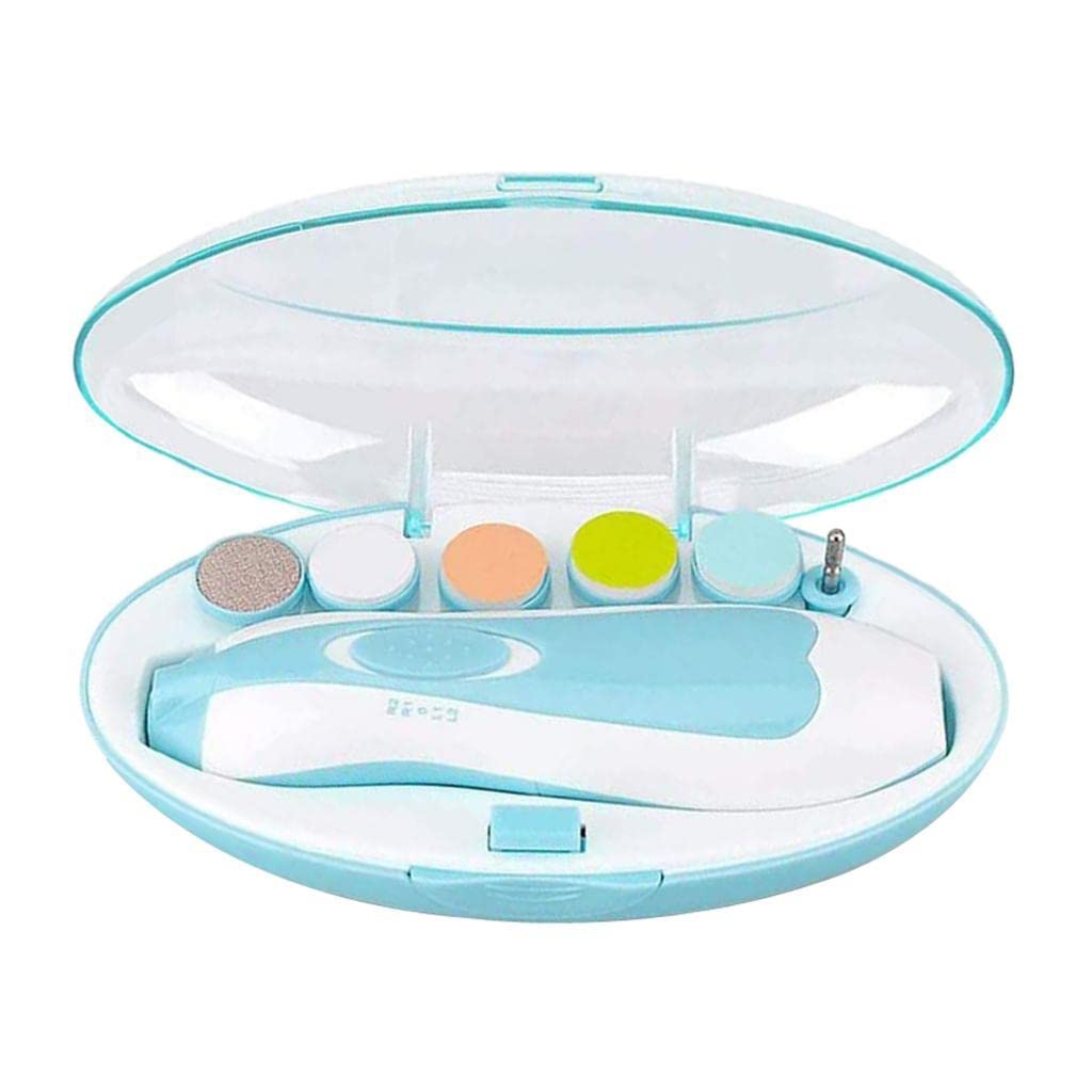 6 in 1 Electric Nail File Drill for Baby - Safe and Quiet Manicure Set with LED - Portable Baby Nail Trimmer with 6 Grinding Heads - Perfect for Newborns, Blue image 3