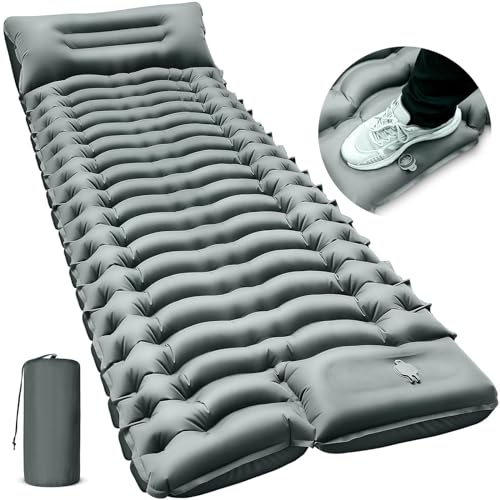 Image of FUN PAC Camping Sleeping Pad, Ultralight Camping Mat with Pillow Built-in Foot Pump Inflatable Sleeping Pads Compact for Camping Backpacking Hiking Traveling - Gray