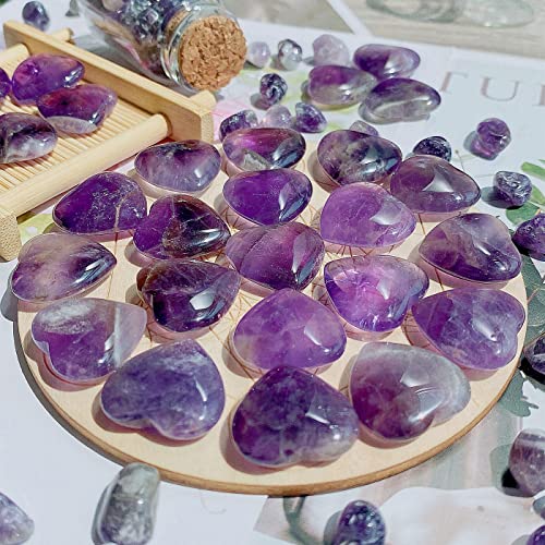Image of QINJIEJIE 20 PCS Amethyst Heart Crystal Purple Healing Crystals Natural Cute Stones Pocket Healing Palm Love Bulk Set Wholesale Reiki Energy Balancing Meditation Valentine's Day Gift