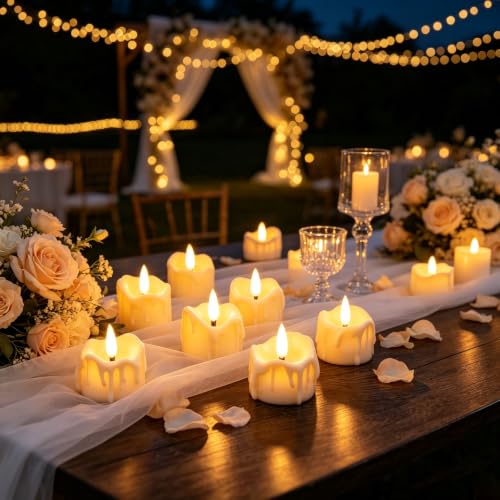 Image of 48 Pack LED Timer Tea Lights Battery Operated, Flameless Flickering Timer Votive Candle Lights, Small Electric Flicker Fake Tealight Candle Bulk for Christmas Party Halloween Pumpkin Decorations