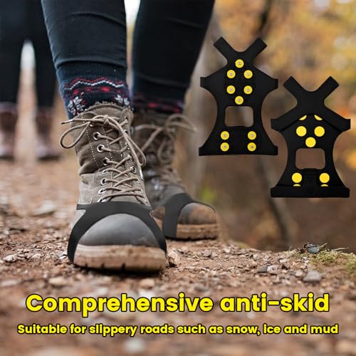 Spikes für Schuhe Winter, Anti Rutsch Schuhkrallen mit 10 Edelstahlspikes, TPE Schlupfdesign, schnell aufsteckbar und faltbar, für EIS, Schnee, vereiste Straßen und Gehwege, EU Gr. 40–43 (L 40-43)