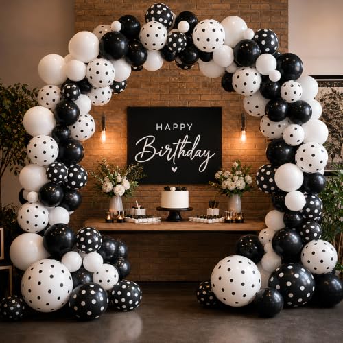 Image of TONIFUL 100 Pack Black and White Polka Dot Latex Balloons 12 Inch - Polka Dot Birthday Decorations for Wedding Baby Shower Graduation Gender Reveal Bachelorette Party Supplies