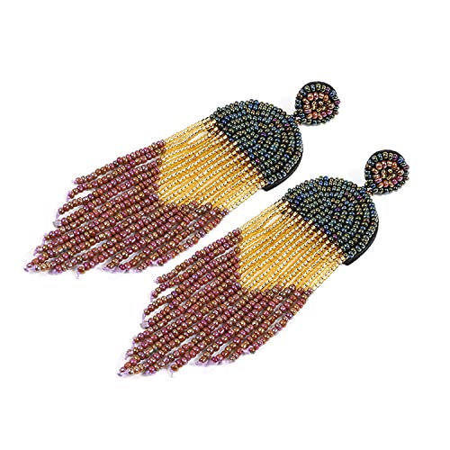 Boucles d'oreilles pendantes ethniques en perles fait main style boho chic coloré