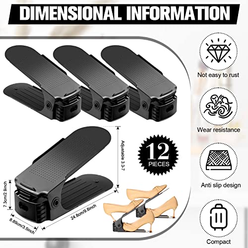 Fairysandy 12 Pack Shoe Slots Organizer Double Deck Shoe Rack Holder Adjustable Shoe Rack Organizer Black Shoe Stackers For A Pair Of Shoes Storage 50% Shoe Space Savers For Closet Organization #TOP1