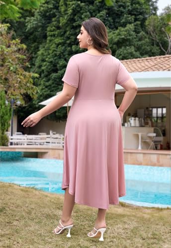 Image of Keluummi Plus Size Maxi Dress for Women V-Neck Short Sleeve with Pockets