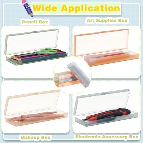 Image of Fainne 24 Pcs Plastic Pencil Case Bulk Pencil Boxes Plastic Stationery Case Frosted Pen Box Pen Holder with Hinged Lid Snap Closure for Office(Single Layer,Morandi Colors,7.09 x 2.36 x 0.98 Inch)