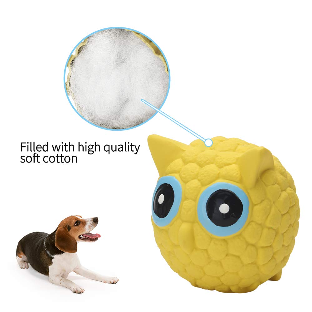 Jouet couineur interactif en latex doux non toxique pour chiens de petite et moyenne taille (chouette jaune, taille L) | Mâcher, flotter, entraîner et rebondir | Réduit l'anxiété de séparation