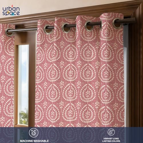 Image of Urban Space 100% Cotton Floral Curtains 7 feet Long Set of 2, 60-65% Room Darkening, Decorative Curtains with Eyelets /Rings for Hanging, Tieback Included (Canopy Clay Pink, Door - 7 Feet)