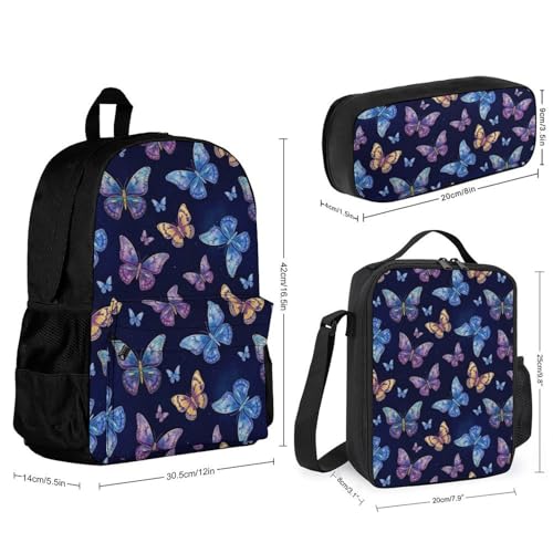 AMRANDOM Backpack Bookbag Set with Lunch Box Case Butterfly Backpack Casual Daypacks2