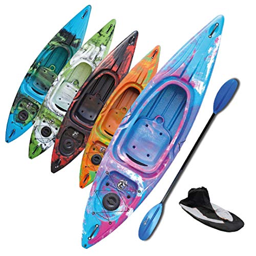 One Person Sit in Kayak Deluxe Starter Pack- Ideal for Beginners - Lake Blue, Purple & White - Suitable for Outdoor use, Suitable for Flat Water – RIBER