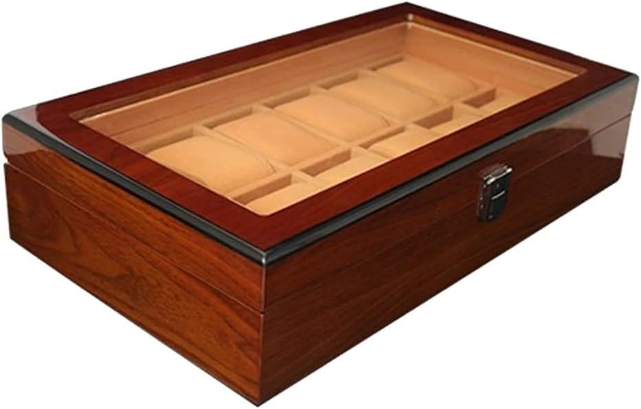 Uhrenbox aus Holz, Uhrenetui, Organizer, Display für Männer und Frauen, 12 Fächer, Holzbox mit großer transparenter Glasplatte