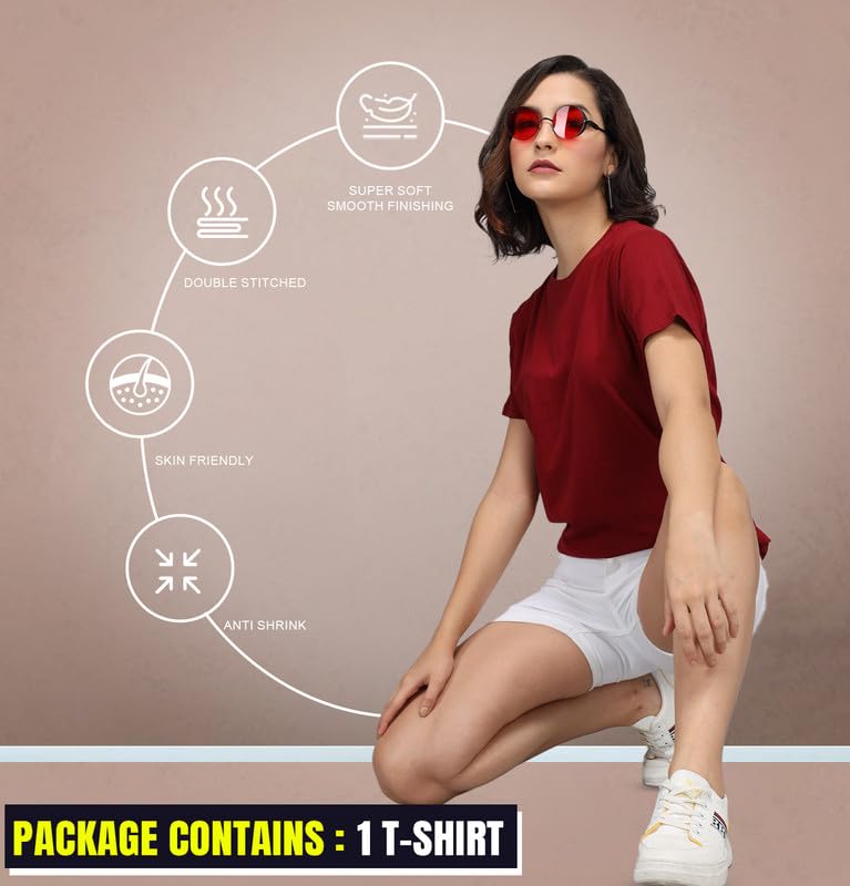 Image of Sleepynuts Women Boyfriend Plain Round Neck Half Sleeve T-Shirt