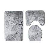 goodjinHH 01 Badezimmer Set, 3-teiliges Set Badvorleger Toilettenmatte,Toilettensitz Dreiteiliges waschbar,Badezimmerteppich-Set,WC-Garnitur rutschfest Teppich, Badematten Set 3 teilig (Grau)