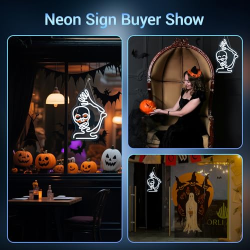 Image of Skeleton Skull Neon Sign White Halloween Waving Ghost Led Light Up Signs for Wall Window Decor Usb Fun Lamp Neon Light Signs for Bedroom Beer Bar Man Room Birthday Halloween Party Gifts