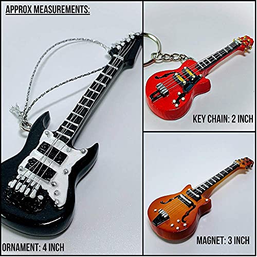 Guitar Ornament Gift Set - 3 Pieces - Electric Guitar Keychain Christmas Ornament And Bass Guitar Magnet For Music Lovers Students Or Teachers Novelty Birthday Gift Father's Day #TOP3