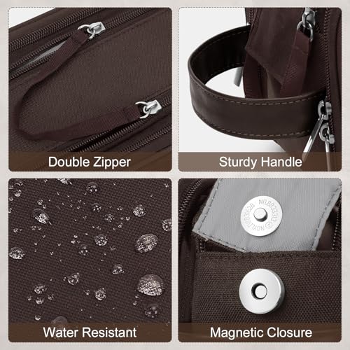 Image of Wedama Toiletry Bag for Men, Medium Hanging Travel Toiletry Bag, Extra Electronic Organizer Bag Waterproof Shaving Bag for Toiletries with PU Handle for Travel Business Trips Swim Camping, Brown