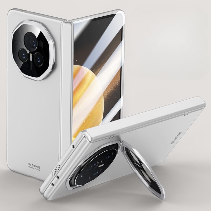 Gruattreay Case for Honor Magic V3（2024）,Magnetic Hinge Shockproof Anti-fall Protective Cover with Tempered Front Film (White)
