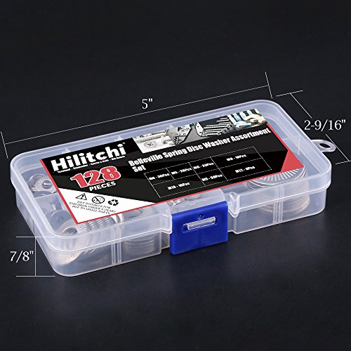 hilitchi 128-pcs m3 - m12 stainless steel washers metric 304 stainless steel belleville spring disc washer assortment set