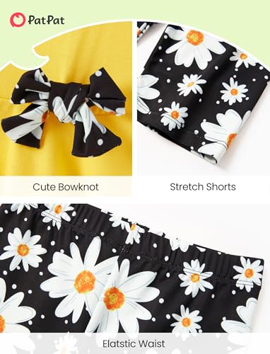 Image of PATPAT Girls Summer 2 Piece Outfits 4-12Y Butterfly Bow Sleeveless Tunic Tops and Floral Print Shorts Cute Clothes