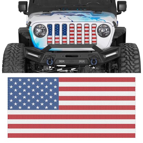 Hooke Road Gladiator Grill Inserts Bug Deflector JL Grille Guard Cover for 2018-2026 Jeep Wrangler JL & Gladiator JT (American Flag Red & White Steel)