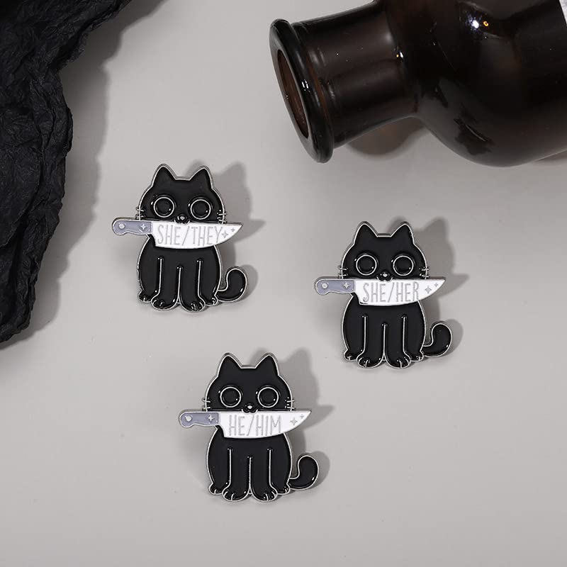 Image of Cute Black Cat LGBTQ Pin Brooches They /He Him /They Them /She Her /He They Gender Identity Bulk Pins for Pride Parade Clothing Backpack Hat Decoration