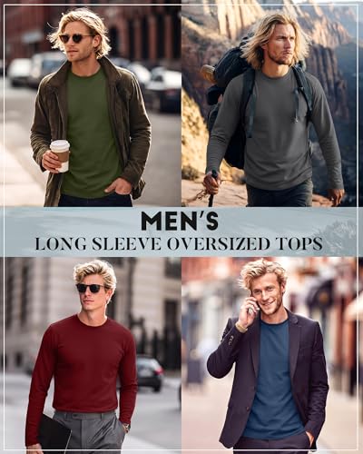 Image of August Alley 4 Pack Men's Big and Tall Cotton Shirts L-7xl, Long Sleeve Oversized Tops Loose Casual Large T-Shirts Basic Tee