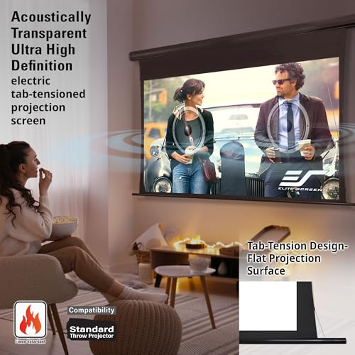Image of Elite Screens Saker Tab-Tension AcousticPro UHD 135 inch Electric Projector Screen, 16:9 4K /8K Sound Transparent Acoustically Perforated Weave, Drop Down, SKT135UH2-E24-AUHD