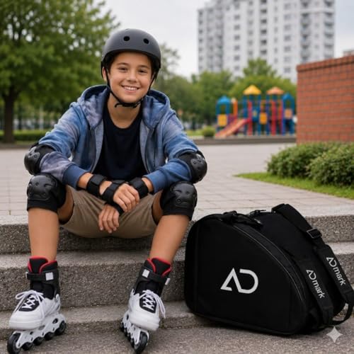 Image of ADMARK Premium Skating Bags for Style and Functionality Quad Skates, Ice, Roller Skates for Kids and Men & Women (15x12x9.5) Black Ad