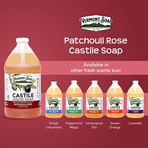 Vermont Castile Soap Patchouli Rose, Gentle Liquid Soap For Sensitive Skin & Natural Body Wash, Organic Hair Shampoo For Oily Hair, Aloe Castile Soap For Men & Women - 64 Oz #TOP6