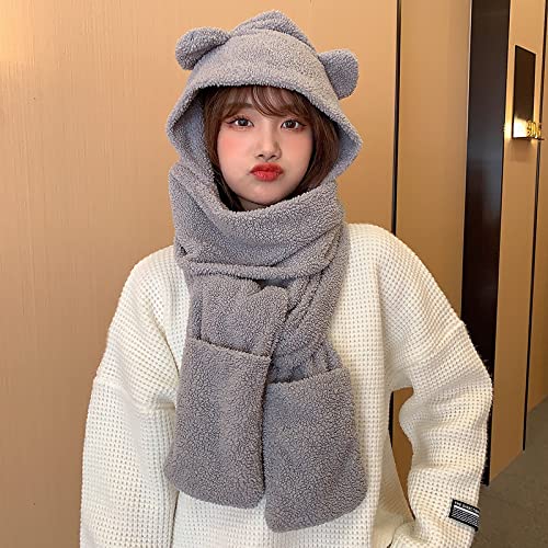 Winter Warm Fuzzy Long Hooded Hat Scarf and Gloves Set Kawaii Bear Ears Earflap Plush Thick Fleece Costume Accessories4