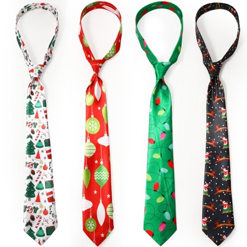 Cravate de Noël pour homme Syhood : lot de 4 modèles festifs sapin et flocon