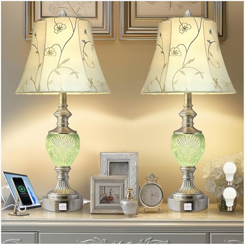 Bedside Table Lamp Set of 2 with Nightlight and USB A+C Ports, 27...