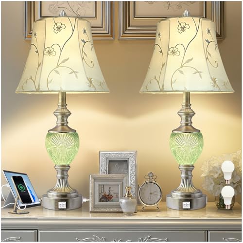 Bedside Table Lamp Set of 2 with Nightlight and USB