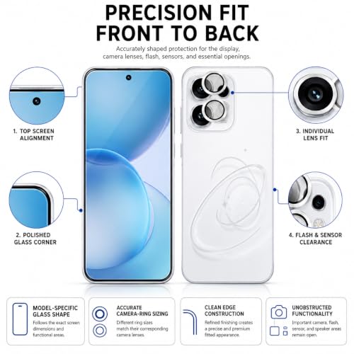 Image of ArmourPro Edge to Edge Tempered Glass for Oppo Reno 16 with Silver Camera Ring Guard, 9H Screen Protector, Anti-Scratch, Anti-Fingerprint, Bubble-Free Installation Kit