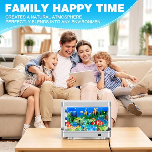 Image of DoubleCare Fake Fish Tank,Virtual Ocean Moving Fish lamp,Fake Aquarium Decor,Realistic Artificial Aquarium Decorations for Bedroom & Office(Sliver)
