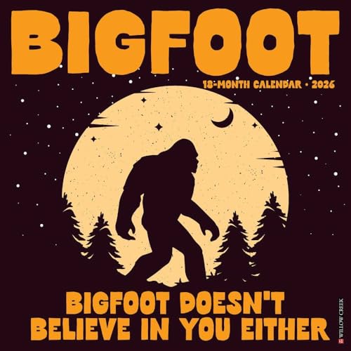 Willow Creek Press, Bigfoot 2026 Wall Calendar, 12'' X 12'', 18-Month Calendar with Stapled Binding