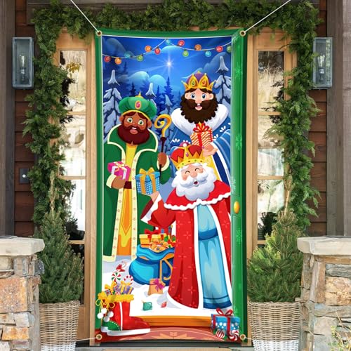 DPKOW Los Tres Reyes Magos Pancarta Decoración de Navidad Reyes, Pancarta de Fondo de Tres Reyes Magos Decoración para Puerta Pared Casa, Navidad Reyes Magos Regalo Decoración, 185 * 90 cm