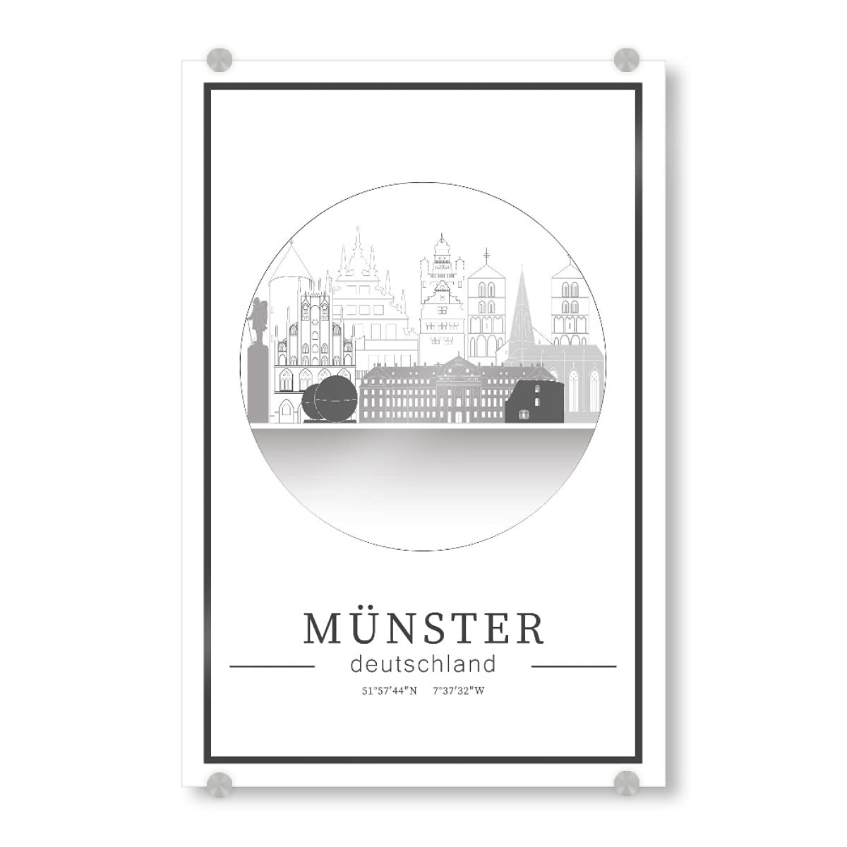 artboxONE Acrylglasbild 90x60 cm Städte Münster Skyline line Art Circle - Bild münster Black and White City