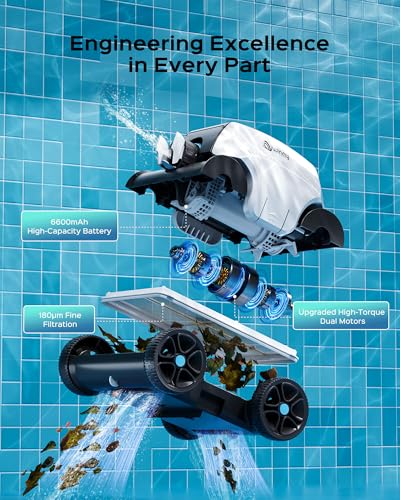 Image of WINNY POOL CLEANER Cordless Robotic Pool Cleaner for Above Ground Pools | 6600mAh Battery ,135Mins Running Time & 55W Strong Suction, Auto‑Parking 185μm Filter Basket,1,350 Sq.Ft,Ease Of Cleaning