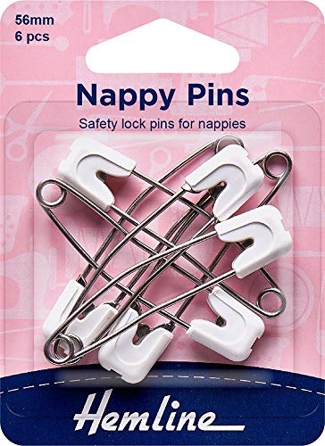 Hemline Baby luierluier veiligheidspeldjes Push In Safety Lock Heads 56mm Alle kleuren Kleur: wit