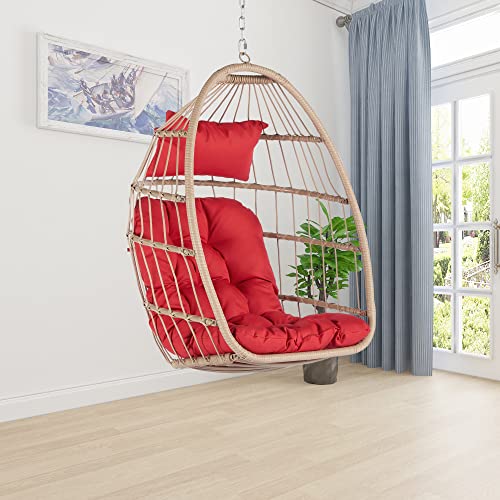 Hanging Egg Chair Wicker Hammock Swing Egg Chair Indoor Outdoor Patio Basket Hanging Chair With Cushions Furniture And Decor For Bedroom Balcony Garden Backyard #TOP5